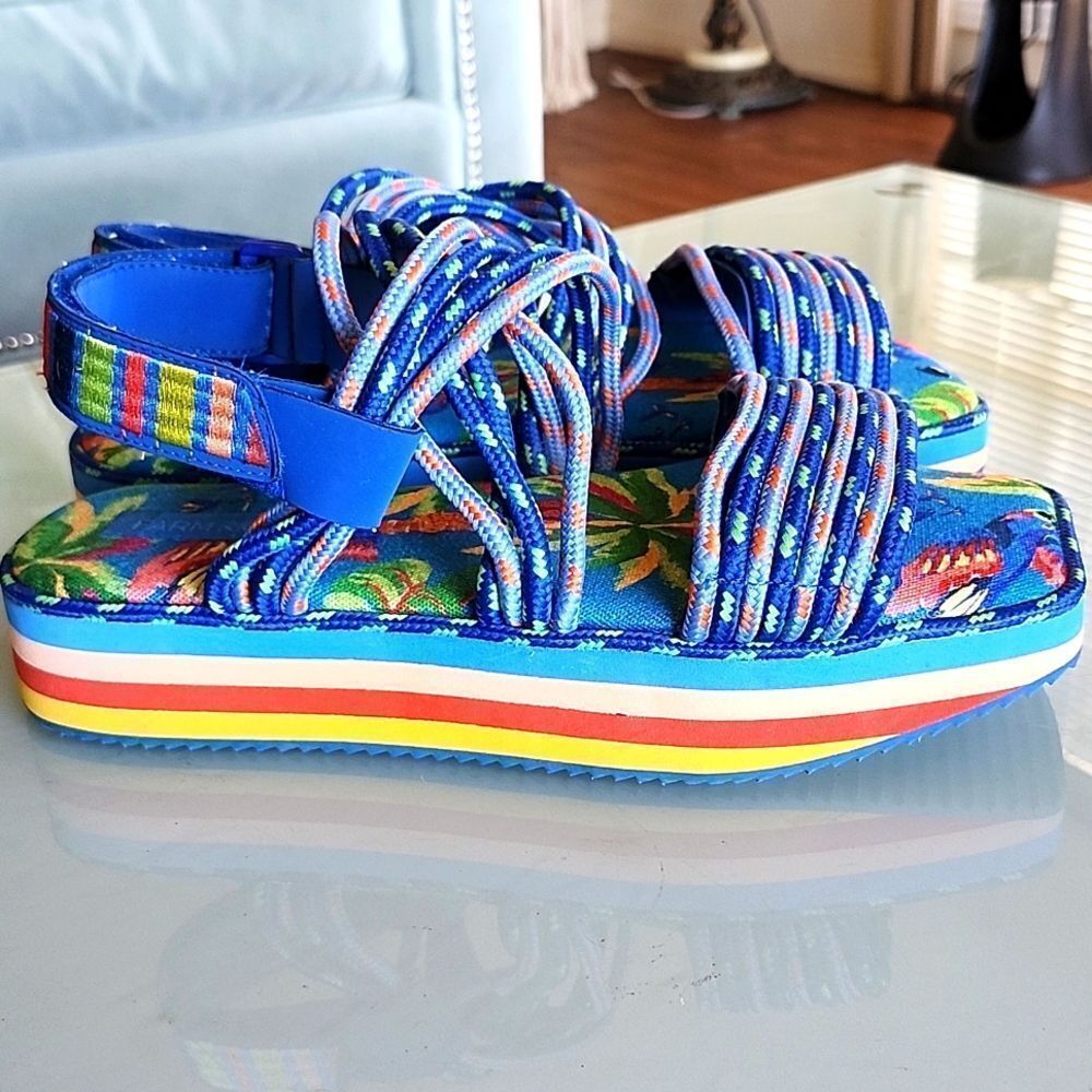 Farm Rio Macaw Resortwear Tropical Vacation Slingback Sandals Dopamine Size 10 - Picture 3 of 8